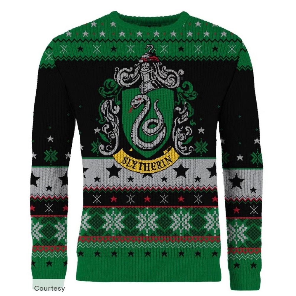 Harry Potter Slytherin House Crest Ugly Christmas Sweater Green Black XL